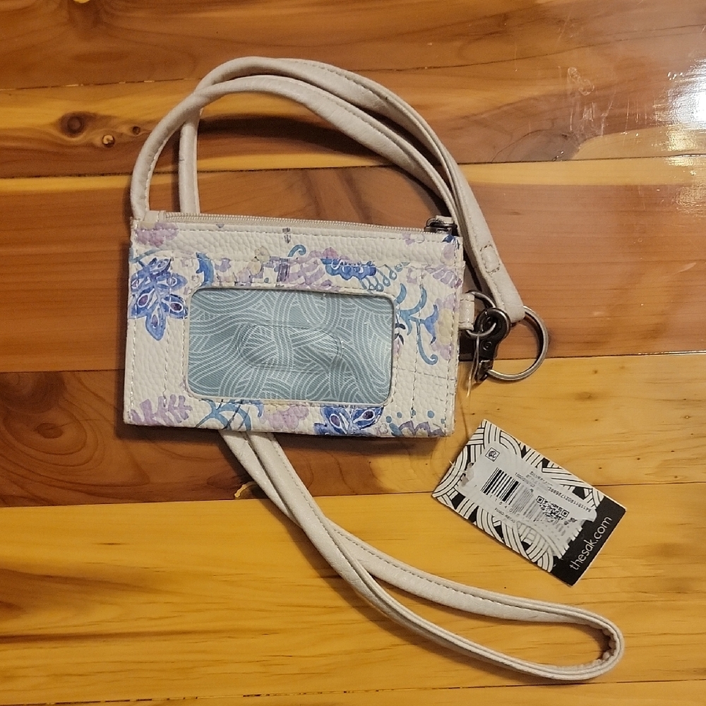 The Sak Blue and Cream Floral Lanyard Card / Id Wallet